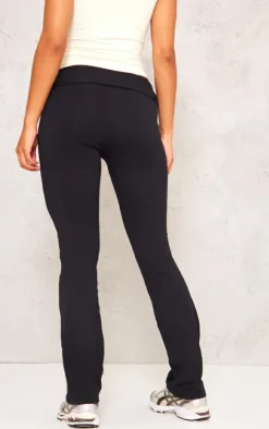 Black Cotton Fold Over Waist Flare Pants