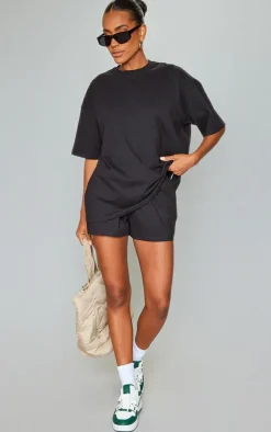 Black Cotton Oversized Boxy Short