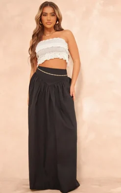 Black Cotton Poplin Dip Waistband Maxi Skirt