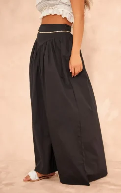 Black Cotton Poplin Dip Waistband Maxi Skirt