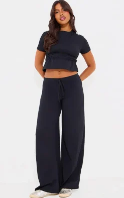 Black Cotton Ruched Detail Top