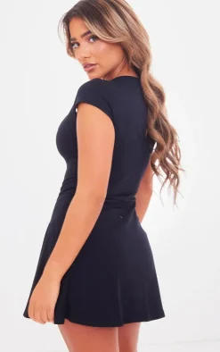 Black Cotton Short Sleeve Skort Romper