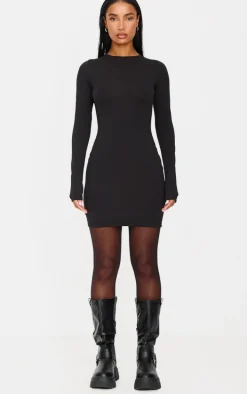 Black Cotton Tie Scoop Back Mini Dress