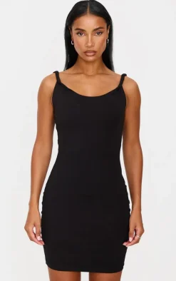 Black Cotton Twist Shoulder Sleeveless Mini Dress