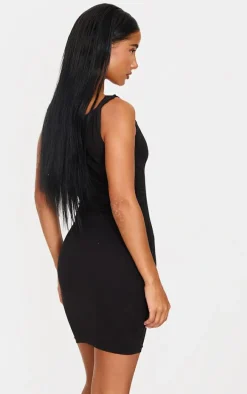 Black Cotton Twist Shoulder Sleeveless Mini Dress