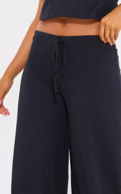 Black Cotton Wide Leg Pants