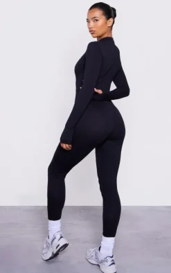 Black Cotton Zip Front Catsuit