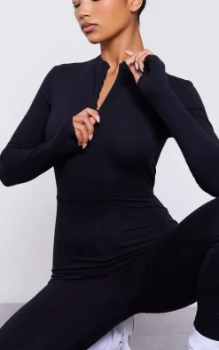 Black Cotton Zip Front Catsuit