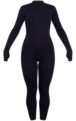 Black Cotton Zip Front Catsuit