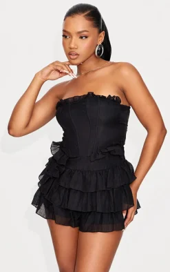 Black Crinkle Chiffon Bandeau Rara Romper