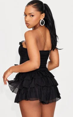 Black Crinkle Chiffon Bandeau Rara Romper