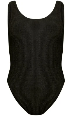 Black Crinkle Low Scoop Back Swimsuit