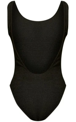 Black Crinkle Low Scoop Back Swimsuit
