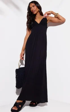 Black Crinkle Maxi Beach Dress
