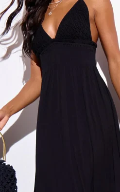 Black Crinkle Maxi Beach Dress