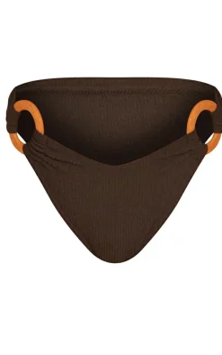 Black Crinkle O Ring Detail Bikini Bottoms