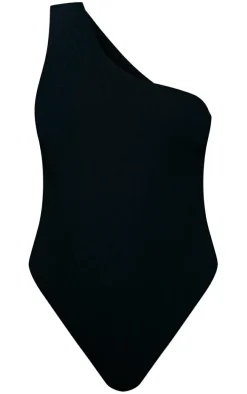 Black Crinkle One Shoulder Swimsuit