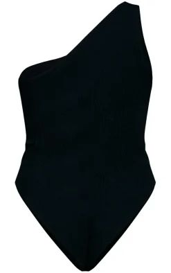 Black Crinkle One Shoulder Swimsuit