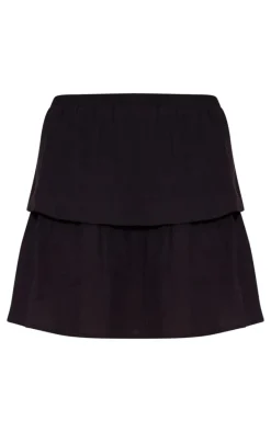 Black Crinkle Texture Tiered Mini Skirt