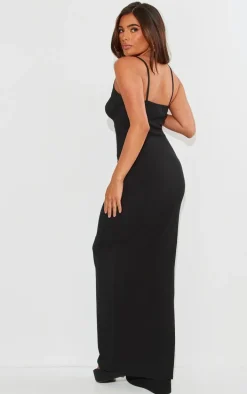 Black Crinkle Textured Contrast Strappy Maxi Dress