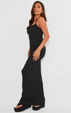 Black Crinkle Textured Contrast Strappy Maxi Dress