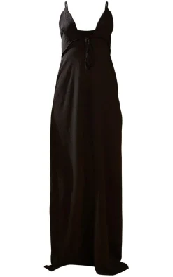 Black Crinkle Tie Maxi Beach Dress