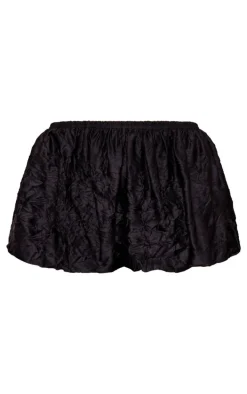Black Crinkle Woven Micro Mini Puffball Skirt