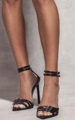 Black Croc Buckle Detail Heeled Sandals