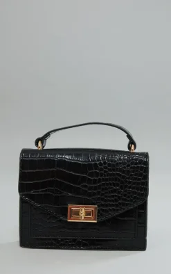 Black Croc Cross Body Bag