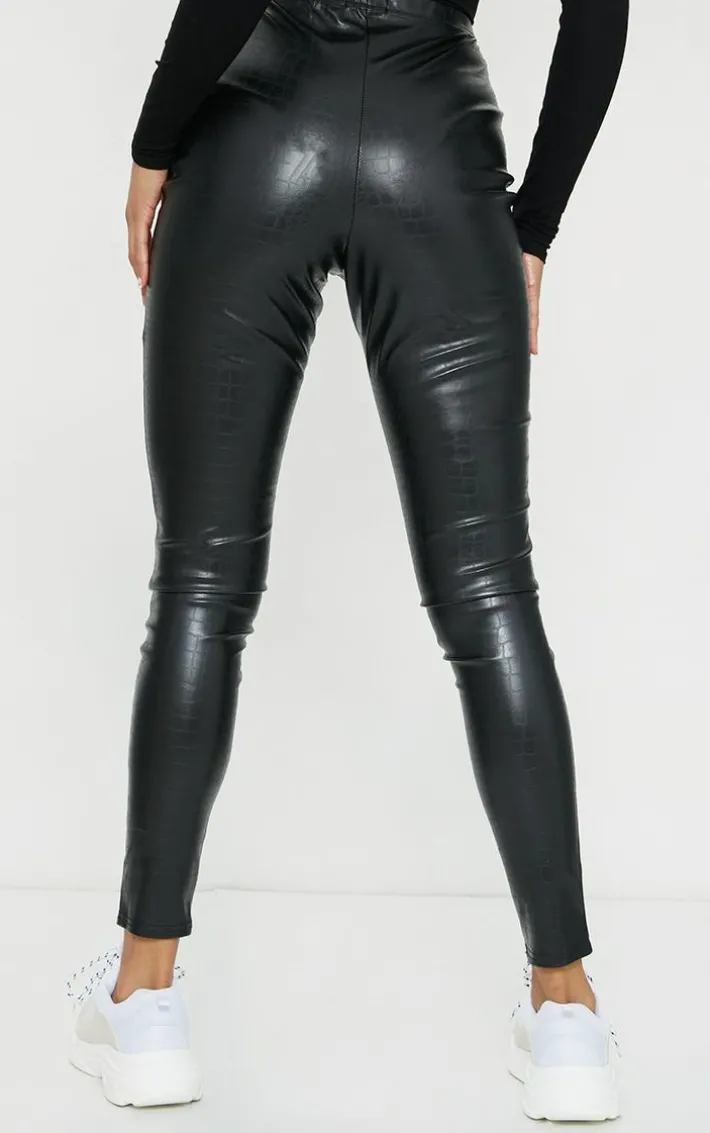 Black Croc Faux Leather Skinny Pants