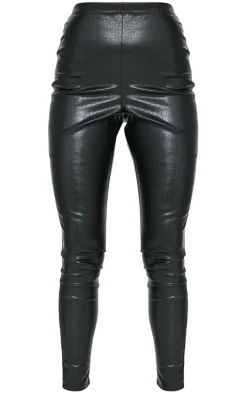 Black Croc Faux Leather Skinny Pants