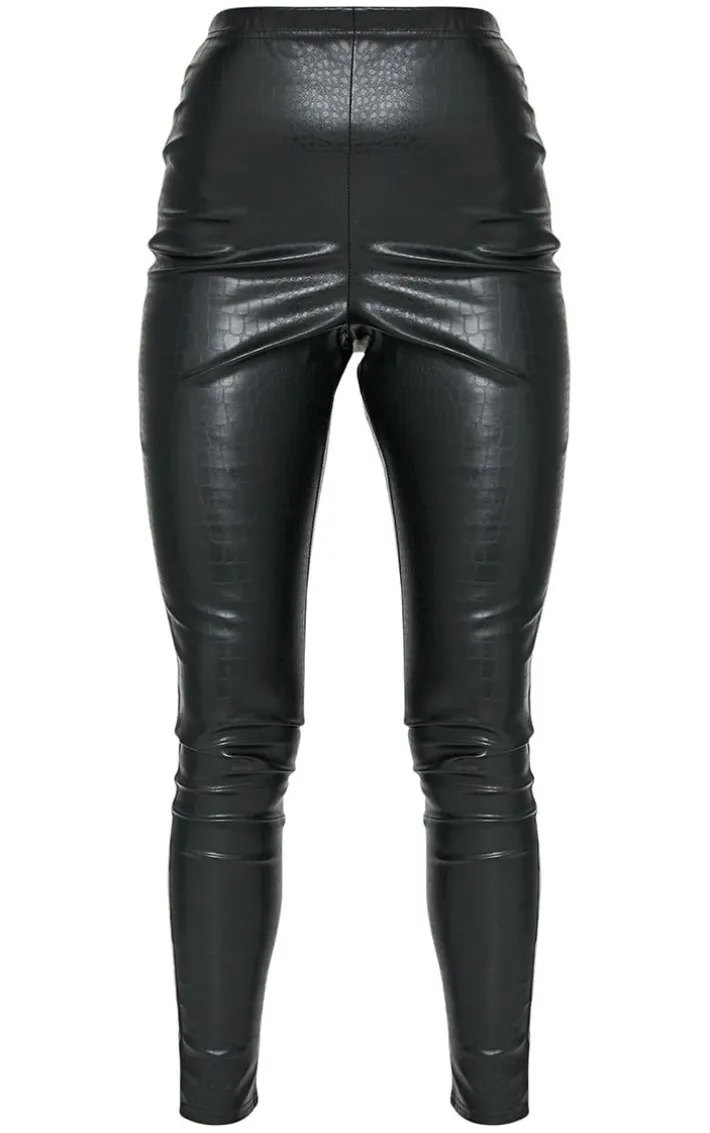 Black Croc Faux Leather Skinny Pants