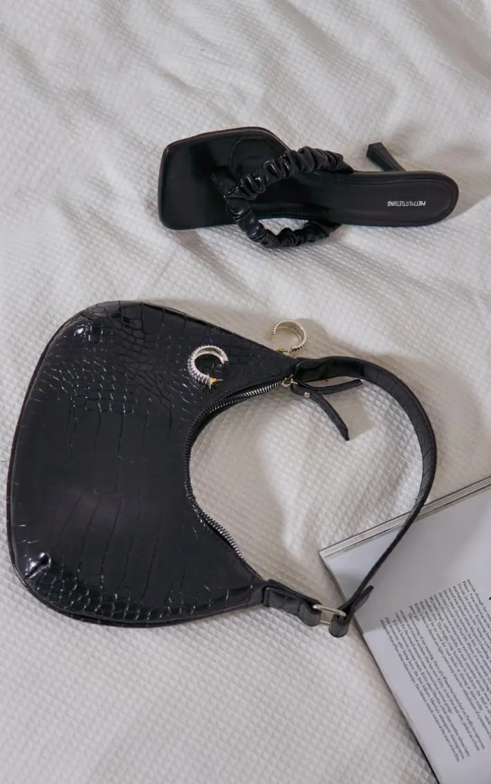 Black Croc Mini Shoulder Bag