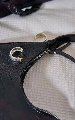 Black Croc Mini Shoulder Bag