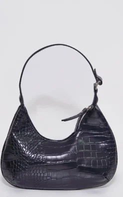 Black Croc Mini Shoulder Bag