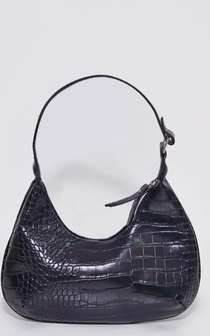 Black Croc Mini Shoulder Bag