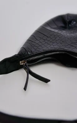 Black Croc Mini Shoulder Bag