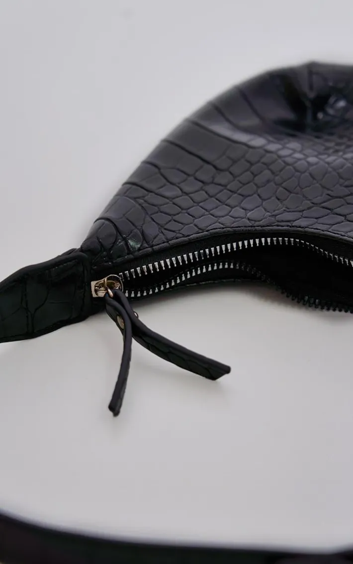 Black Croc Mini Shoulder Bag