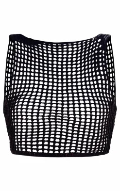 Black Crochet Knit Open Back Racer Top