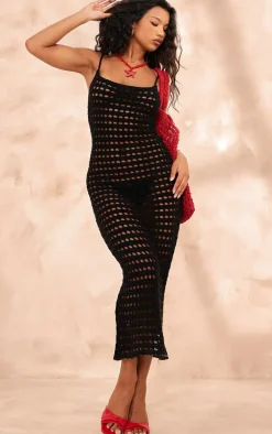 Black Crochet Strappy Maxi Dress