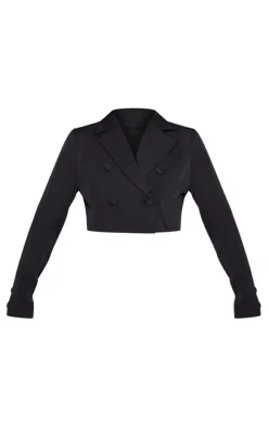 Black Cropped Double Button Blazer