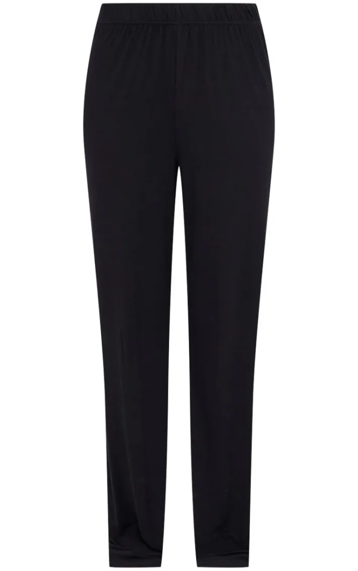 Black Cropped T-Shirt And Wide Leg PJ Set Pants