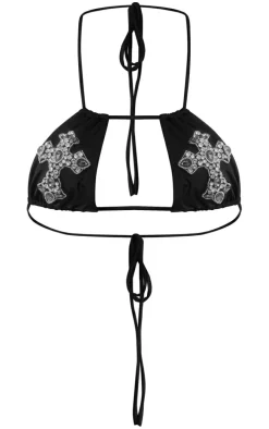 Black Cross Detail Triangle Bikini Top