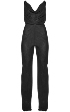 Black Crushed Mesh Cowl Backless Jumpsuit
