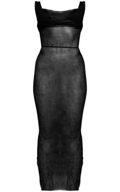 Black Crushed Mesh Maxi Beach Dress
