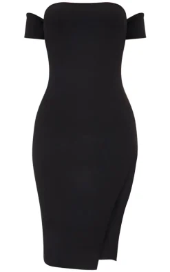Black Cuff Detail Side Split Midi Dress