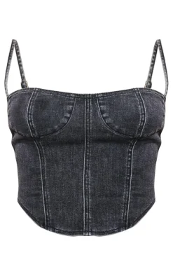 Black Cup Detail Dipped Hem Corset