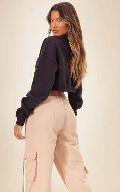 Black Curve Hem Cropped Sweatshirt
