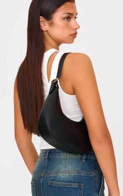 Black Curved PU Shoulder Bag