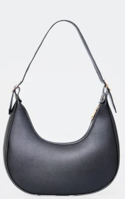 Black Curved PU Shoulder Bag